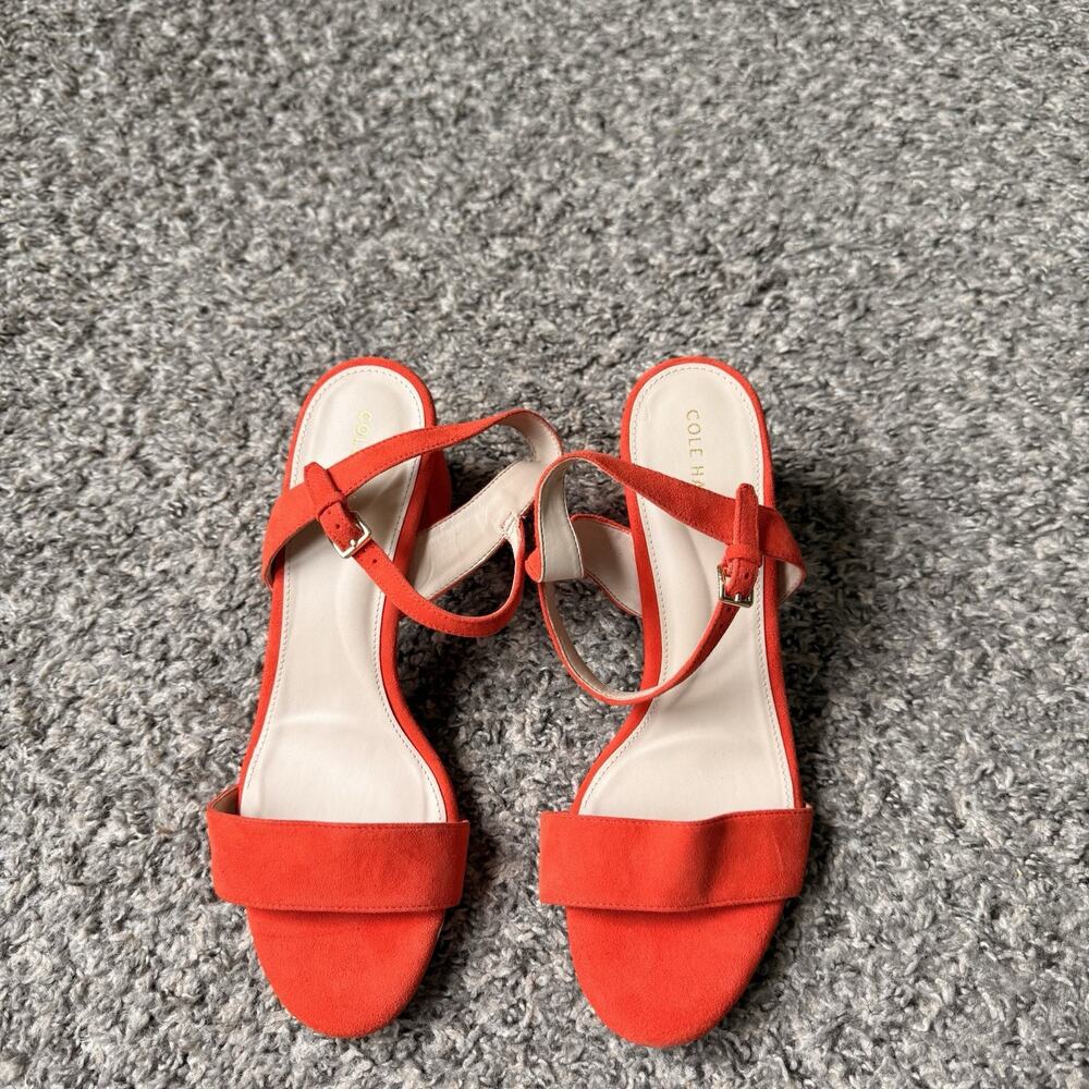 Cole Haan Josie Block Heel Sandals Piinciana Suede Orange Size US 8.5 B NEW - Picture 2 of 6